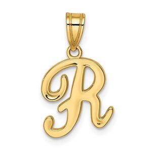 14k Yellow Gold, Mimi Collection, Small Script Initial R Pendant